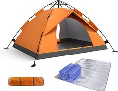 Sammiway SAMMIWAY 텐트 원터치 텐트 캠프 텐트 3~4인용 200x200cm 설영 간단 uv컷 가공(오렌지, 4명)