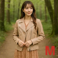 【送料無料】 フェイクレザー ライダースジャケット ベージュ Mサイズ