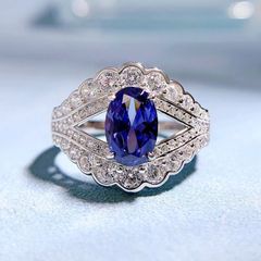 S925純銀】ラボグロウン・サファイア 6ct クラシックヘイローリング 