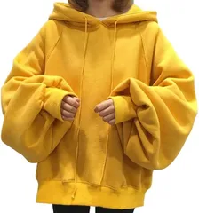 emptio エンプティオ 萌え袖 だる着 長袖 ゆるパーカー レディース スウェット オーバー 裏起毛 トップス アウトドア オーバーサイズ フード付きパーカー(クロムイエロー,  M)