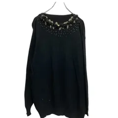 フラワーモチーフ ニット セーター レディース XL～ ブラック ビジュー 古着卸 アメリカ仕入 a701-5266