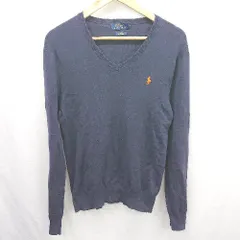 ◇ ⊇ ポロ ラルフローレン コットン100% ハイゲージ 長袖 ニット セーター サイズS ネイビー系 メンズ E  【1507030012168】
