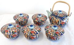 未使用品 有田焼 古伊万里 青秀 蓋付茶器揃 湯呑み5客・急須セット