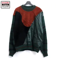 90s vintage 総柄 レザー切り替え アクリル ニットセーター メンズ XLサイズ相当 ビッグサイズ オーバーサイズ