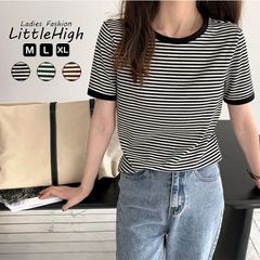 Tシャツ レディース ボーダー 半袖 トップス ラウンドネック カジュアル きれいめ 春 夏 秋