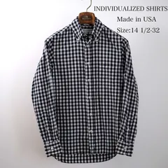 【美品】INDIVIDUALIZED SHIRTS アメリカ製 ギンガムチェック ボタンダウンシャツ 14 1/2-32 ブラック×ホワイト