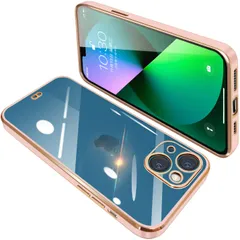 ストラップホール付き メッキ加工 薄型 ソフト TPU 耐衝撃 全面保護 スマホケース 落下防止（ピンク） カバー アイフォン13mini 透明 クリア ケース mini iPhone13