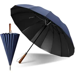 日傘 uvカット 100 遮光 メンズ 長傘【高強度16本骨 直径112cm 大判傘】木製ハンドル 超撥水 雨傘 ジャンプ傘 大きい 丈夫なグラスファイバー骨 耐風傘 ワンタッチ 軽量 紫外線遮断 晴雨兼用 男女兼用 台風対応 梅雨対策 紳士傘 大きい 収納ポ