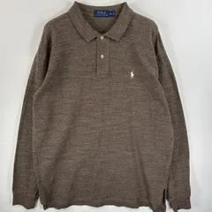 古着 ポロ・ラルフローレン POLO RALPH LAUREN 長袖 ポロシャツ ワンポイント ロゴ 刺繍 大きいサイズ 混色生地 XL  ブラウン系 無地 メンズ