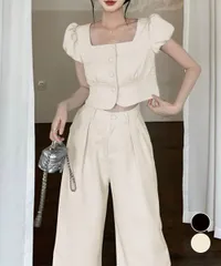 セットアップ春夏半袖トップスワイドパンツ