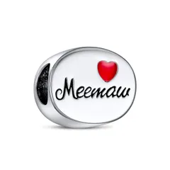 【在庫セール】ビーズを愛しています。 チャーム Mee-maw ヨーロッパのブレスレットのための フィット シルバー スターリング .925 おばあちゃんナナ赤いハート家族私は祖母の女性