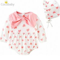 ベビー ロンパース 新生児 女の子 ベビー服 ボンネット付 水玉 長袖 帽子付き ベビー服 赤ちゃん夏服 秋 春ドット柄 ホワイト お出かけ 60 70 80 cocobaby