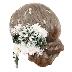 Bud Flower バドフラワー 髪飾り 成人式 卒業式 ドライフラワー 水引 金箔 和装 振袖 袴 ヘッドドレス 結婚式 七五三 アクセサリー hair-44 (カーキ)