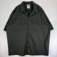 古着 ディッキーズ Dickies 半袖シャツ ワーク 作業着 フラップポケ 大きいサイズ ワンポイント ロゴ XL  カーキ 無地 メンズ