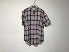 美品本物ラコステLACOSTEリネン麻チェック柄半袖シャツメンズサーフアメカジミリタリーストリートスケーターワークビジネススーツモードゴルフドレス紺白39S/M