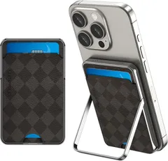 LUCKYDUO スマホスタンド＆カードカース付き モバイル バッテリー MagSafe対応 軽量 小型 マグセーフ充電器 2台同時充電可能 5000mAh 薄型 コンパクト マグネット ワイヤレス充電器 PD20W USB-c急速充電(グレー)