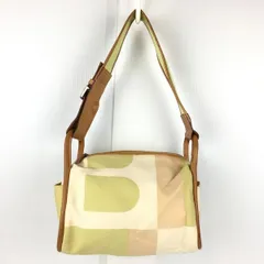 BALLY/バリー★キャンバス×レザー ショルダーバッグ【ベージュ×ライムグリーン/レディース/布 本革】　管NO.YB5-93<sale>