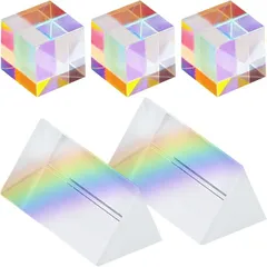 SALUDABLE プリズム 光学ガラス 虹 実験 教育 レインボー 立方体 三角 2種 5点セット(虹色)