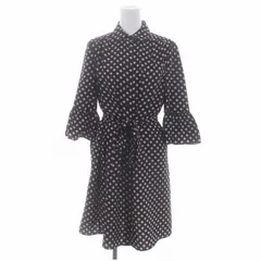 ケイトスペード KATE SPADE 総柄フリル袖ワンピース ひざ丈 フロントボタン 七分袖 XS 黒 ブラック /HS ■OSのサムネイル