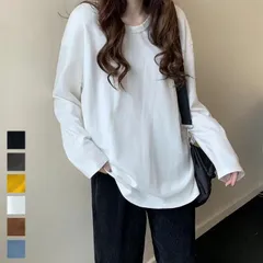 Tシャツ ルーズTシャツ レディース ゆったり 着やせ 長袖 カットソー プルオーバー ロンティー ラウンドネック 無地 トップス 韓国ファッション カジュアル おしゃれ 春 秋 huajian01