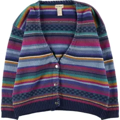 古着 80年代 エルエルビーン L.L.Bean マルチボーダー コットンニットカーディガン レディースXL相当 ヴィンテージ/eaa510674
