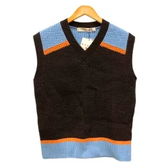 ユニクロ UNIQLO マルニ MARNI ニットベスト ポップコーンニット Vネック ウール混 XL 茶 ブラウン