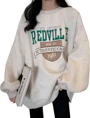 emptio エンプティオ トレーナー シャツ アウトドア カワイイ 丸首 オーバーサイズ レディース トロミ ワンポイント チュニック ドルマン ロングt キレイメ クルーネック 細見え ストリート 体型カバー(ホワイトグレー,  M)