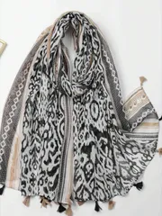 アクセサリー レディース スカーフ 1枚 ゼブラ柄フリンジ ロングスカーフ、春秋の旅行、バケーション、日よけとしても使えるラップショール