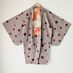 Japanese Vintage Haori Long Meisen Polka dot pattern Silk Kimono Jacket Old-ⅽloth 長羽織 羽織 正絹 銘仙 水玉模様 古布 時代布 一点物 大正浪漫 和洋折衷