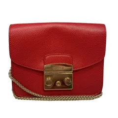 ♪0898 フルラ  ショルダーバッグ メトロポリス レッド ゴールド金具 チェーンバッグ 保存袋付き FURLA