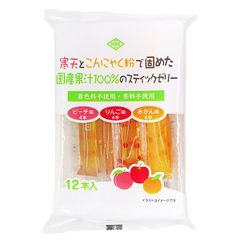 寒天とこんにゃく粉で固めた国産果汁100%のスティックゼリー 12本入り