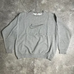 NIKE ナイキ 1990's USA製 刺繍ロゴスウェット スウォッシュ 刺繍タグ 裏起毛 トレーナー グレー コットン ポリエステル