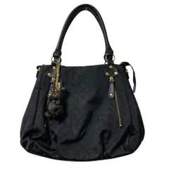 良品 russet ラシット ナイロン モノグラム 2WAY ハンドバッグ トートバッグ ショルダーバッグ うさぎチャーム付き ブラック レディース 古着 中古 USED