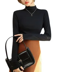 [グリーンパキラ] おしゃれ レイヤード インナー 春 秋 冬 レディース 長袖 トップス ハイネック 着回し インナーシャツ カットソー 伸縮性 タートルネック プルオーバー オフィスカジュアル 春物 秋物 レディーストップス [ブラック] [M] [標準]