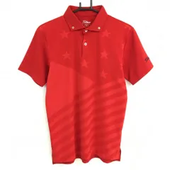 【超美品】タイトリスト 半袖ポロシャツ レッド 前上部星柄 前一部斜めストライプ ボタンダウン メンズ M ゴルフウェア TITLEIST