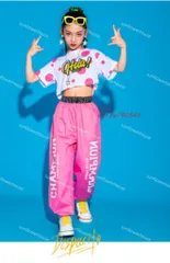 キッズダンス衣装 セットアップ 単品 ヒップホップ アイドル KPOP ステージ衣装 ピンク 練習着 子供 女の子 応援団 パンツ イエロー オレンジ へそ出し  vii3y792645