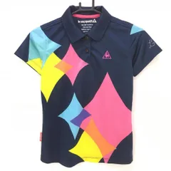 ルコック 半袖ポロシャツ ネイビー×ピンク ダイヤ柄 袖ラインストーン レディース S ゴルフウェア le coq sportif