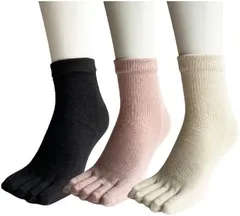 ノーブランド品 5本指ソックス レディース シルク混 靴下 婦人 絹 3足セット 色はお任せA15(マルチカラー,  22-25)