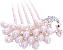 ドナリー 簪 櫛かんざし 髪飾り ヘアピン ヘッドドレス 髪留め ゴールド ウェディング パール ビジュー フォーマル 結婚式 披露宴 花嫁 着物 成人式 入学式 子供 発表会 普段使い レディース(孔雀/ホワイトパール)