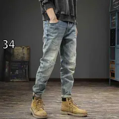 [34   ]メンズ ファッション 服  オシャレ シンプル 大 かっこいい 大きいサイズ ストリート 紳士服  春秋 ハイエンド ウォッシュ ホワイト ライト カラー ジーンズ スリム ストレート レッグ パンツ パッチ ホール