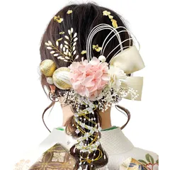 [JZOON] 髪飾り 9色展開 成人式 髪飾り ドライフラワー 袴 卒業式 和装 結婚式 振袖 プリザーブドフラワー 金箔 紐アレンジ 水引 和玉 ピンク A1602