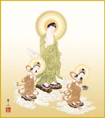 色紙  色紙掛けなし 色紙絵  和風 阿弥陀三尊佛 天野豊水 モダン 掛軸 床の間 和室 おしゃれ 壁掛け 絵