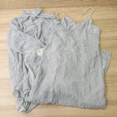 ■ cocodeal シアー素材 リブ生地 キャミソールワンピース ロングシャツ サイズ1 ブルー系 レディース E  【1405140027969】