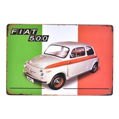新品 FIAT 500 クラシックカー ヴィンテージ イタリア国旗 ブリキ看板のサムネイル