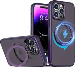 TESTET スマホケース 耐衝撃 MagSafe対応 360度保護 スリムデザイン 指紋防止 半透明 ワイヤレス充電対応 レンズ保護機能付き(パープル,  iPhone 14Pro 用（6.1インチ）)
