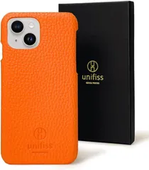 unifiss iphoneケース 14 第16世代 薄型 軽量 ワイヤレス充電対応 高級 シュリンク PUレザー カバー スマホケース マット スリム スマホカバー( オレンジ,  iPhone 14)