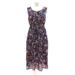 スウィートマミー SWEET MOMMY マタニティウェア ワンピース ロング ノースリーブ シフォン 花柄 ウエストマーク M 紺 ネイビー /CT