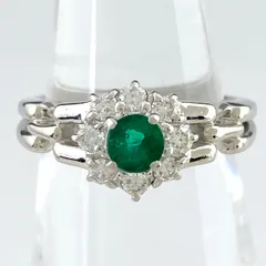 ポーラ POLA エメラルド デザインリング プラチナ 指輪 メレダイヤ リング 9.5号 Pt900 エメラルド ダイヤモンド レディース 【中古】のサムネイル