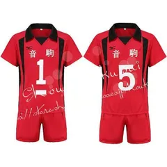 新品 ハイキュー!!風 ユニフォームバレー部 運動服 音駒高校 ジャージ コスプレ衣装 孤爪研磨 レッド 赤 隊服 上下2点セット