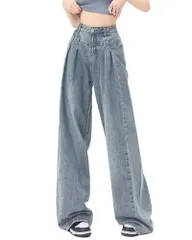 【新着商品】ジーンズ レディース ガウチョパンツ デニムパンツ ゆったり デニム ハイウエスト シンプル ワイドパンツ 体型カバー カジュアル おしゃれ [ＭＴＵＩＯＹ] 美脚 リラックス